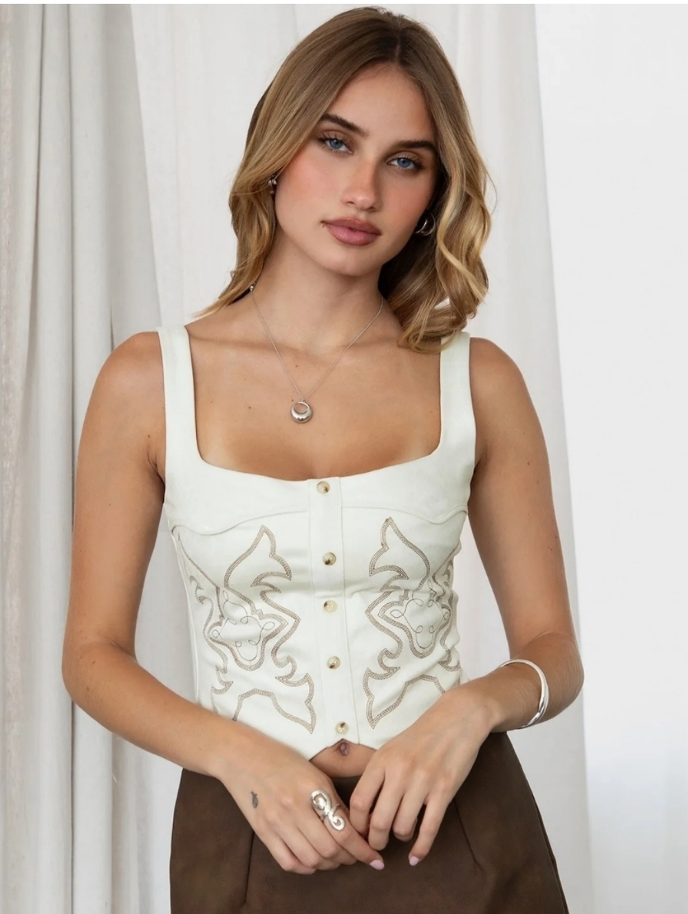 NWOT Faux SUEDE WESTERN Montana Corset Embroidered Top Small